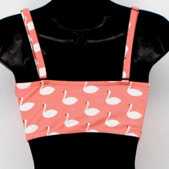 Swimsuit Pink & White Swan Print Contoured Bikini Top Only Size Large - Picture 4 of 8